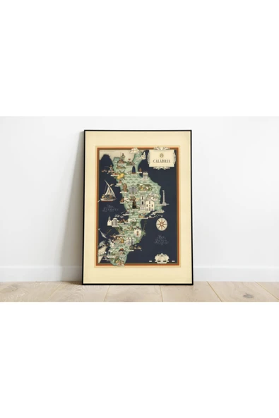 Pegziz Italya Calabria Bölgesi Haritası Sanatsal Duvar Dekorasyon Poster 60x90cm. ürün görseli 1