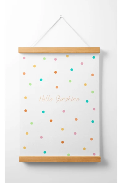 Pegziz Çocuk Odası Ahşap Askılı Hello Sunshine Baskılı Kanvas Duvar Dekorasyonu 40x50cm. ürün görseli 1