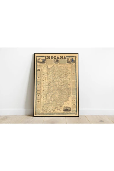 Pegziz Indiana Haritası Sanatsal Duvar Dekorasyon Poster 60x90cm. ürün görseli 1