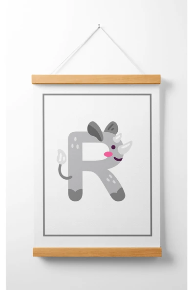 Pegziz Çocuk Odası Ahşap Askılı Hayvan Figürlü R Harfi Baskılı Kanvas Duvar Dekorasyonu 40x50cm. ürün görseli 1