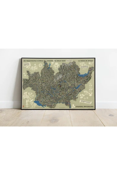 Pegziz Isviçre Haritası Sanatsal Duvar Dekorasyon Poster 60x90cm. ürün görseli 1