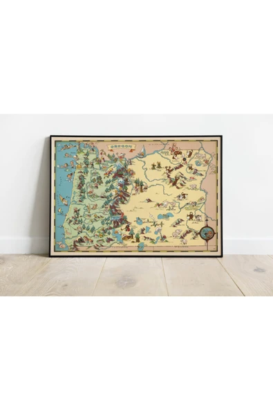 Pegziz Oregon Haritası Sanatsal Duvar Dekorasyon Poster 60x90cm. ürün görseli 1