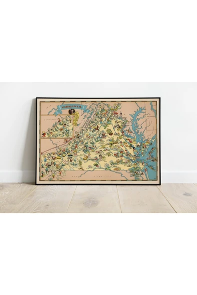 Pegziz Virginia Haritası Sanatsal Duvar Dekorasyon Poster 60x90cm. ürün görseli 1