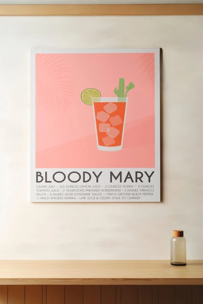 Pegziz Bloody Mary Kokteyl Modern Kanvas Tablo - Cafe Dekor - Salon Mutfak için Duvar Dekoru ürün görseli 1