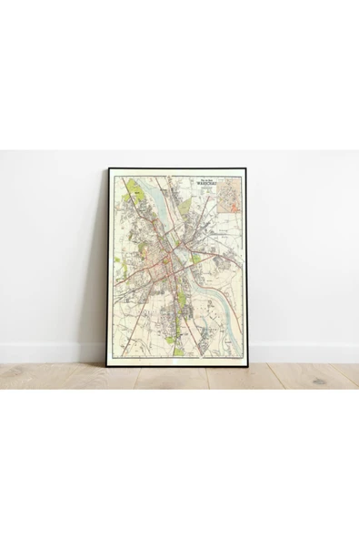 Pegziz Varşova Haritası Sanatsal Duvar Dekorasyon Poster 60x90cm. ürün görseli 1