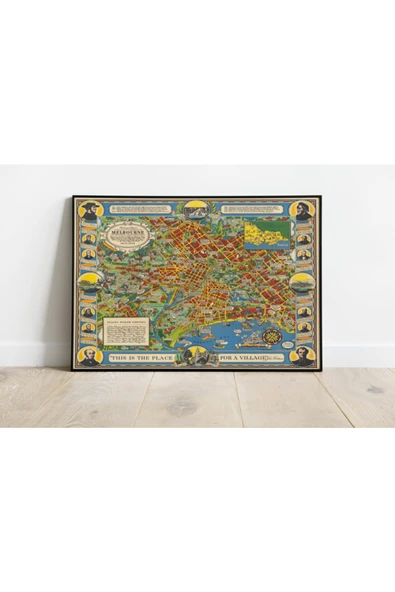 Pegziz Avustralya Melbourne Haritası Sanatsal Duvar Dekorasyon Poster 60x90cm. ürün görseli 1