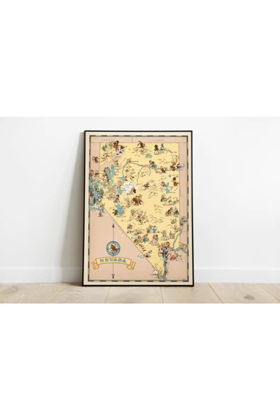 Pegziz Nevada Haritası Sanatsal Duvar Dekorasyon Poster 60x90cm. ürün görseli 1