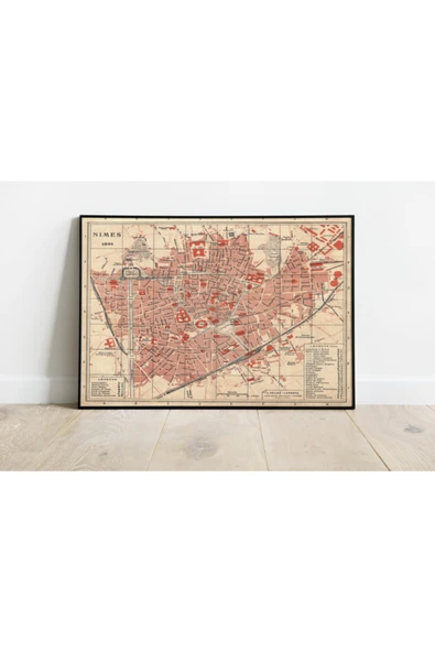 Pegziz Fransa Nimes Şehir Haritası Sanatsal Duvar Dekorasyon Poster 60x90cm. ürün görseli 1