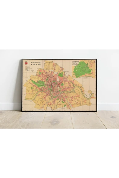Pegziz Polonya Krakow Haritası Sanatsal Duvar Dekorasyon Poster 60x90cm. ürün görseli 1