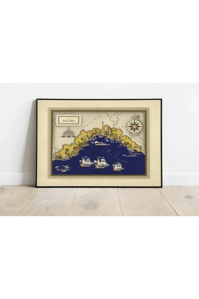 Pegziz Italya Ligurya Bölgesi Haritası Sanatsal Duvar Dekorasyon Poster 60x90cm. ürün görseli 1