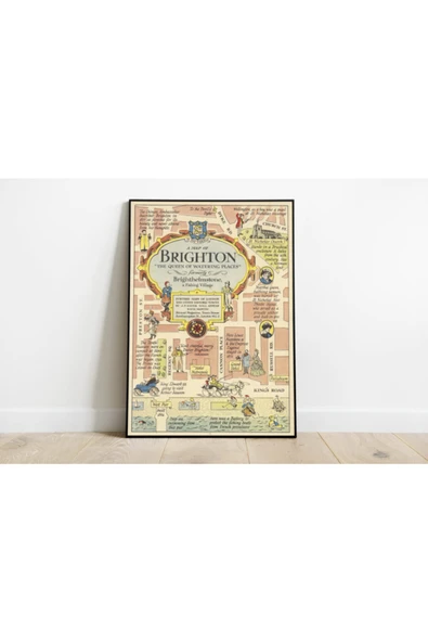 Pegziz Brighton Haritası Sanatsal Duvar Dekorasyon Poster 60x90cm. ürün görseli 1