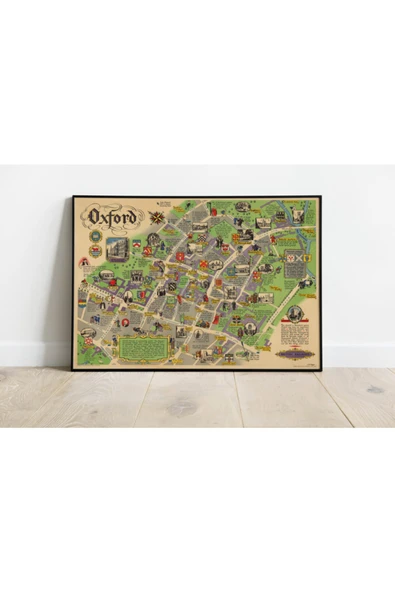 Pegziz Oxford Haritası Sanatsal Duvar Dekorasyon Poster 60x90cm. ürün görseli 1