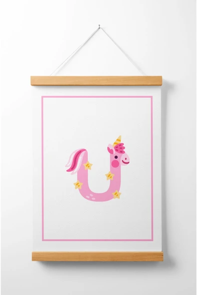 Pegziz Çocuk Odası Ahşap Askılı Hayvan Figürlü U Harfi Baskılı Kanvas Duvar Dekorasyonu 40x50cm. ürün görseli 1