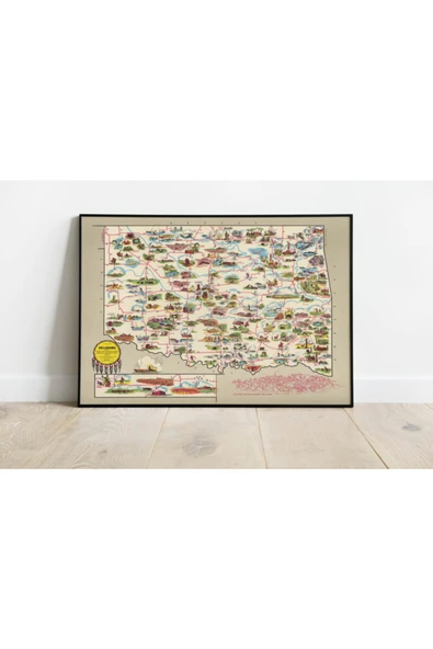 Pegziz Oklahoma Haritası Sanatsal Duvar Dekorasyon Poster 60x90cm. ürün görseli 1