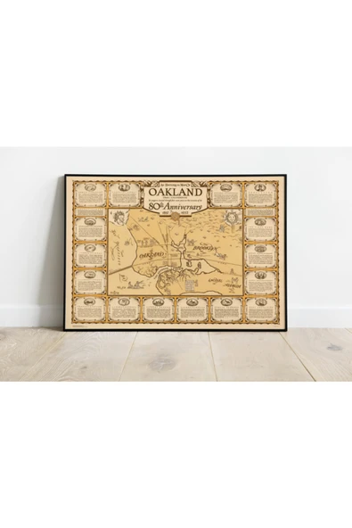 Pegziz Oakland Haritası Sanatsal Duvar Dekorasyon Poster 60x90cm. ürün görseli 1