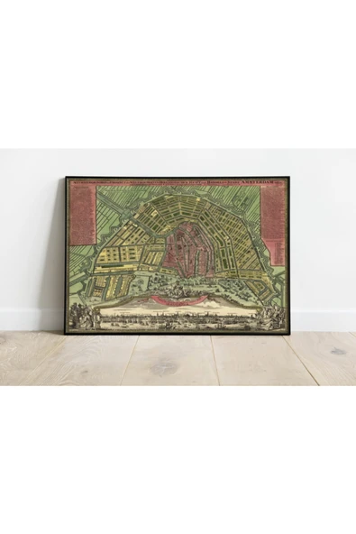 Pegziz Amsterdam Haritası Sanatsal Duvar Dekorasyon Poster 60x90cm. ürün görseli 1