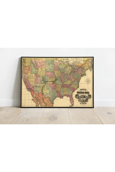 Pegziz Amerika Haritası Sanatsal Duvar Dekorasyon Poster 60x90cm. ürün görseli 1