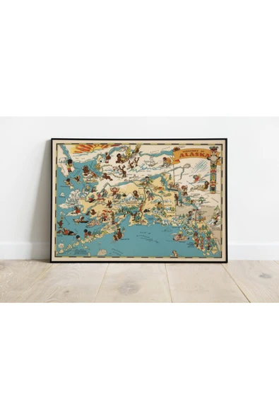 Pegziz Alaska Haritası Sanatsal Duvar Dekorasyon Poster 60x90cm. ürün görseli 1