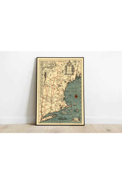 Pegziz New England Haritası Sanatsal Duvar Dekorasyon Poster 60x90cm. ürün görseli 1
