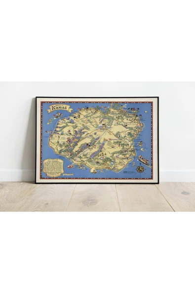 Pegziz Kauai Adası Haritası Sanatsal Duvar Dekorasyon Poster 60x90cm. ürün görseli 1