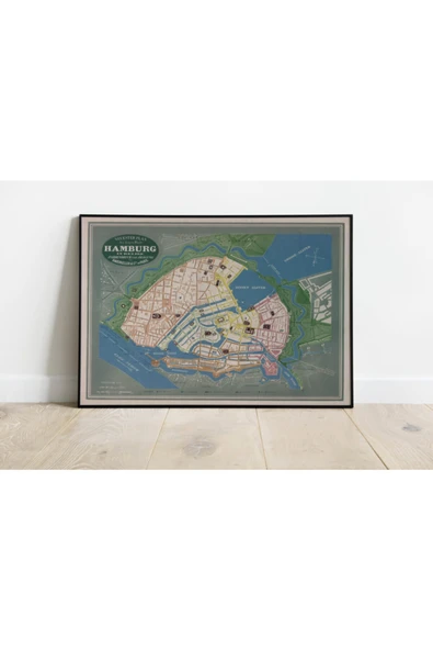 Pegziz Hamburg Haritası Sanatsal Duvar Dekorasyon Poster 60x90cm. ürün görseli 1