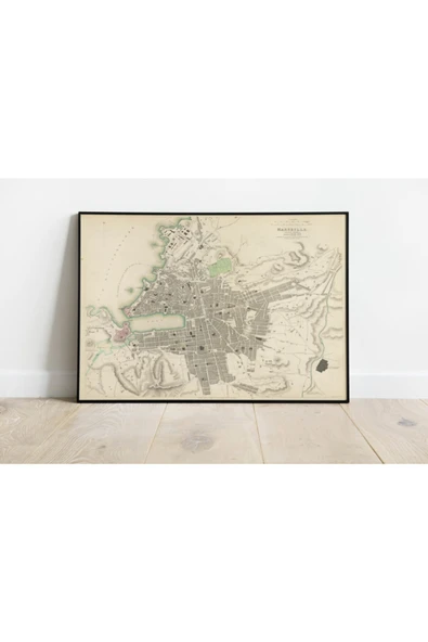 Pegziz Marsilya Haritası Sanatsal Duvar Dekorasyon Poster 60x90cm. ürün görseli 1