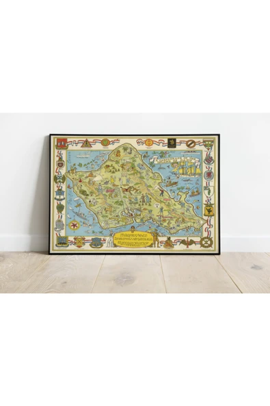 Pegziz Oahu Adası Haritası Sanatsal Duvar Dekorasyon Poster 60x90cm. ürün görseli 1