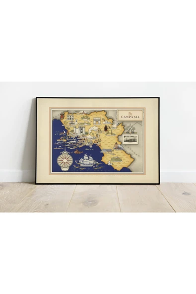 Pegziz Italya Campania Bölgesi Haritası Sanatsal Duvar Dekorasyon Poster 60x90cm. ürün görseli 1