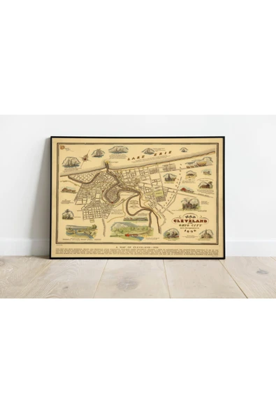 Pegziz Cleveland Haritası Sanatsal Duvar Dekorasyon Poster 60x90cm. ürün görseli 1