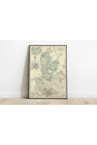 Pegziz Danimarka Haritası Sanatsal Duvar Dekorasyon Poster 60x90cm. ürün görseli 1
