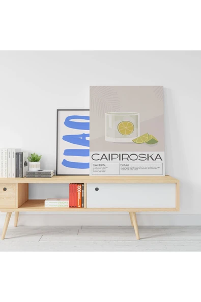 Pegziz Caipiroska Kokteyl Minimalist Kanvas Tablo - Cafe Dekor - Salon Mutfak için Duvar Dekoru ürün görseli 1
