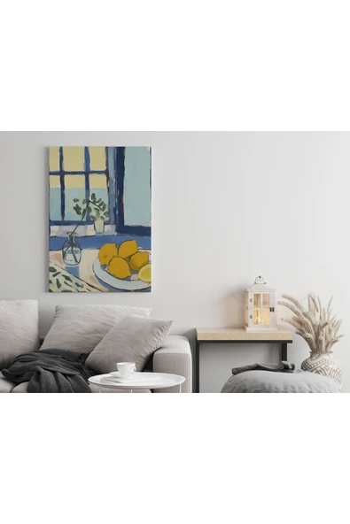 Pegziz Minimalist Modern Sulu Boya Limon Kanvas Tablo - Salon Oturma Odası Mutfak Ofis için Duvar Dekoru ürün görseli 1