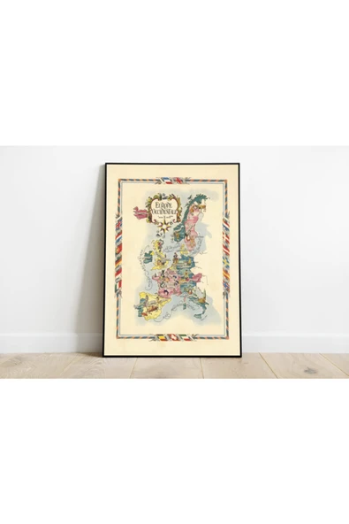 Pegziz Batı Avrupa Haritası Sanatsal Duvar Dekorasyon Poster 60x90cm. ürün görseli 1