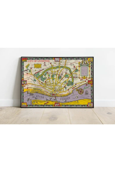 Pegziz Liverpool Haritası Sanatsal Duvar Dekorasyon Poster 60x90cm. ürün görseli 1