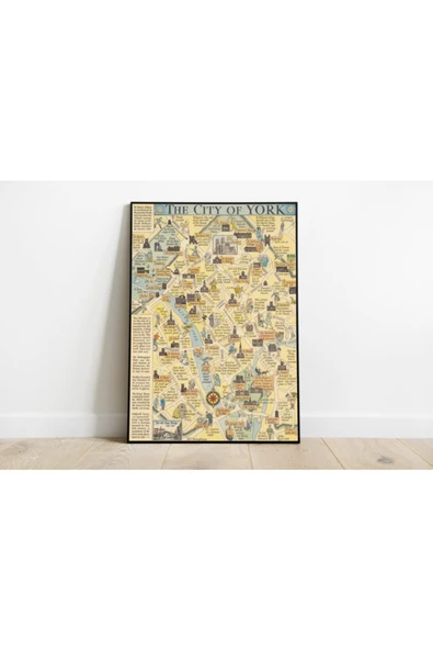 Pegziz Ingiltere York Haritası Sanatsal Duvar Dekorasyon Poster 60x90cm. ürün görseli 1