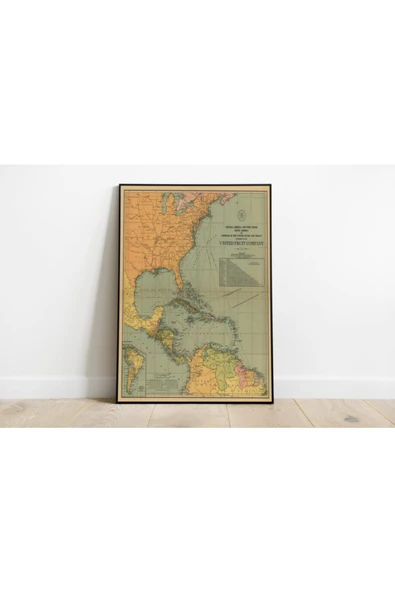 Pegziz Karayipler Ve Amerika Kıtası Haritası Sanatsal Duvar Dekorasyon Poster 60x90cm. ürün görseli 1