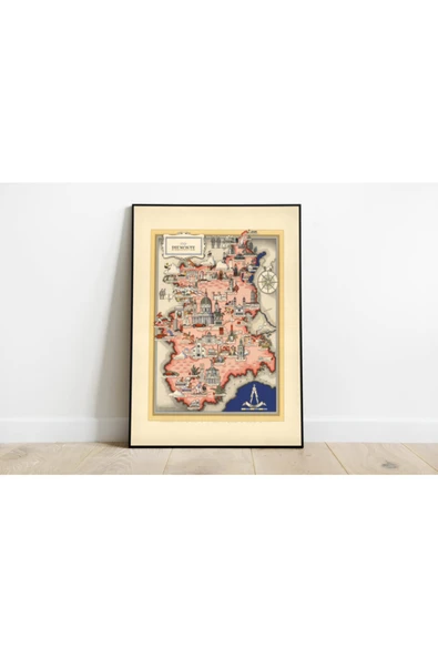 Pegziz Italya Piyemonte Bölgesi Haritası Sanatsal Duvar Dekorasyon Poster 60x90cm. ürün görseli 1