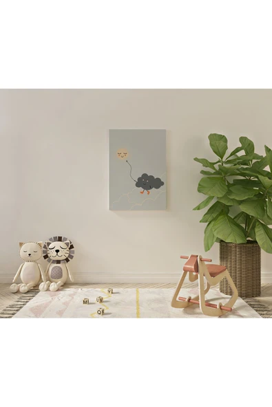 Pegziz Güneş ve Bulut Minimalist Kanvas Tablo - Bebek Odası Dekorasyon - Çocuk Odası Tablo ürün görseli 1