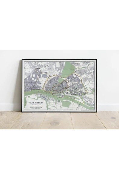 Pegziz Hamburg Haritası Sanatsal Duvar Dekorasyon Poster 60x90cm. ürün görseli 1