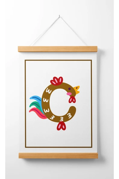 Pegziz Çocuk Odası Ahşap Askılı Hayvan Figürlü Ç Harfi Baskılı Kanvas Duvar Dekorasyonu 40x50cm. ürün görseli 1