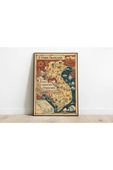 Pegziz Fransız Hindiçin Bölgesi Haritası Sanatsal Duvar Dekorasyon Poster 60x90cm. ürün görseli 1