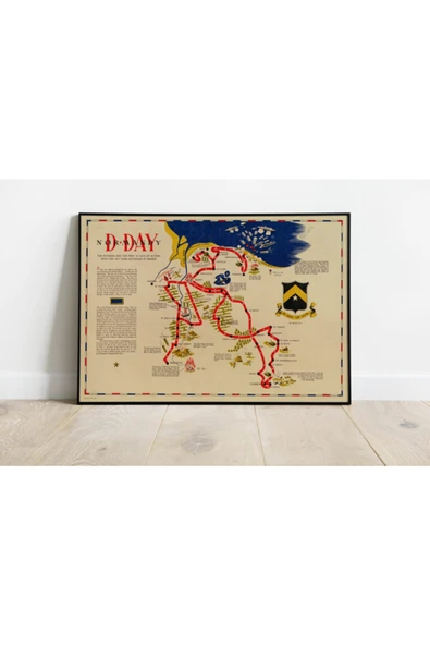 Pegziz 2.dünya Savaşı Normandiya Çıkarması Haritası Sanatsal Duvar Dekorasyon Poster 60x90cm. ürün görseli 1