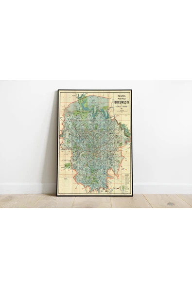 Pegziz Bükreş Haritası Sanatsal Duvar Dekorasyon Poster 60x90cm. ürün görseli 1