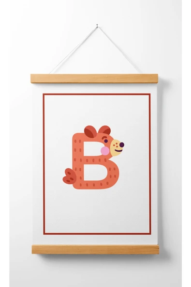 Pegziz Çocuk Odası Ahşap Askılı Hayvan Figürlü B Harfi Baskılı Kanvas Duvar Dekorasyonu 40x50cm. ürün görseli 1