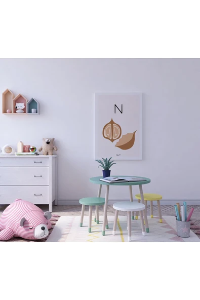 Pegziz N Harfi Alfabe Minimalist Kanvas Tablo - Bebek Odası Dekorasyon - Çocuk Odası Tablo ürün görseli 1