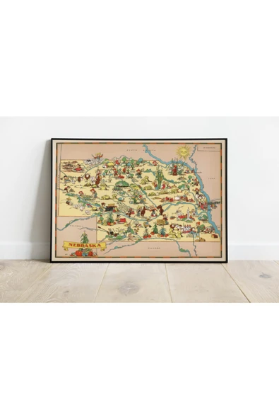 Pegziz Nebraska 1935 Haritası Sanatsal Duvar Dekorasyon Poster 60x90cm. ürün görseli 1