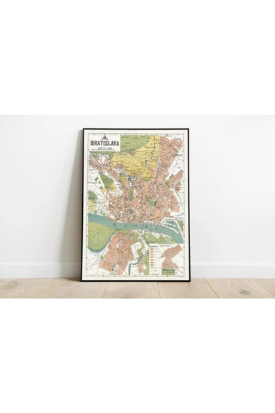 Pegziz Slovakya Bratislava Haritası Sanatsal Duvar Dekorasyon Poster 60x90cm. ürün görseli 1