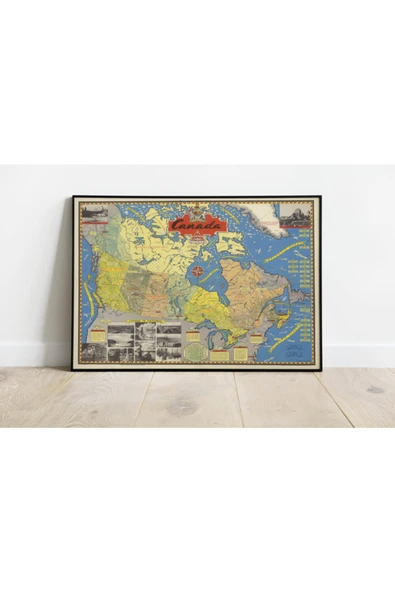 Pegziz Kanada Haritası Sanatsal Duvar Dekorasyon Poster 60x90cm. ürün görseli 1