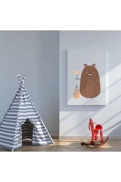 Pegziz Ayıcıklar Minimalist Kanvas Tablo - Bebek Odası Dekorasyon - Çocuk Odası Tablo ürün görseli 1