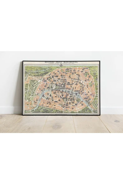 Pegziz Paris Haritası Sanatsal Duvar Dekorasyon Poster 60x90cm. ürün görseli 1